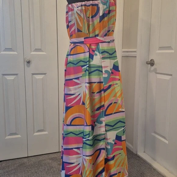 COLOURFUL MAXI STRAPLESS DRESS - Picture 3 of 4